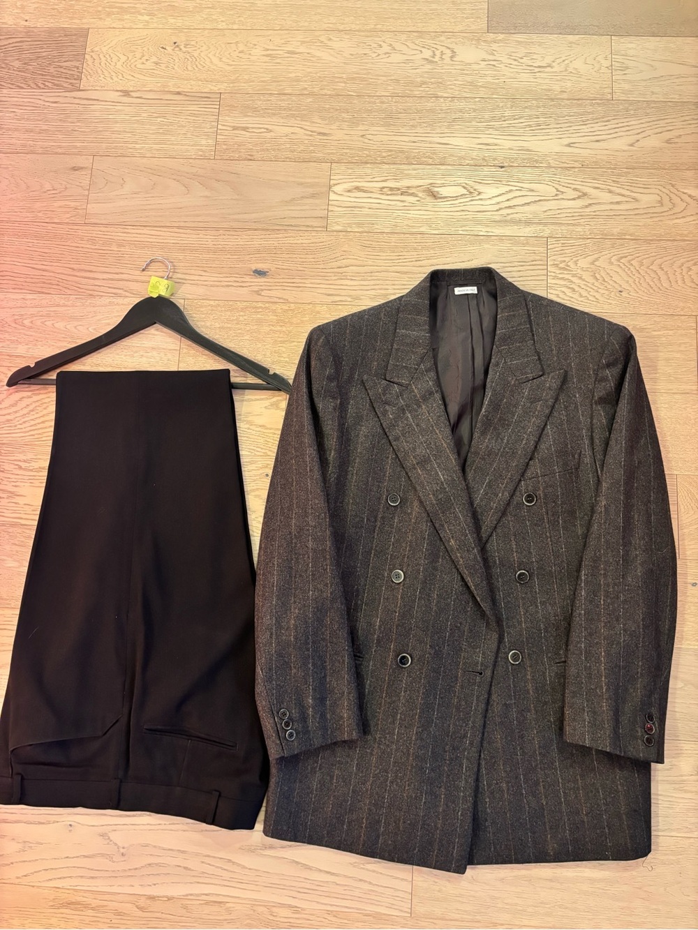 Mens Brioni Double-Breasted Pinstripe Blazer in Charcoal With Black Pants